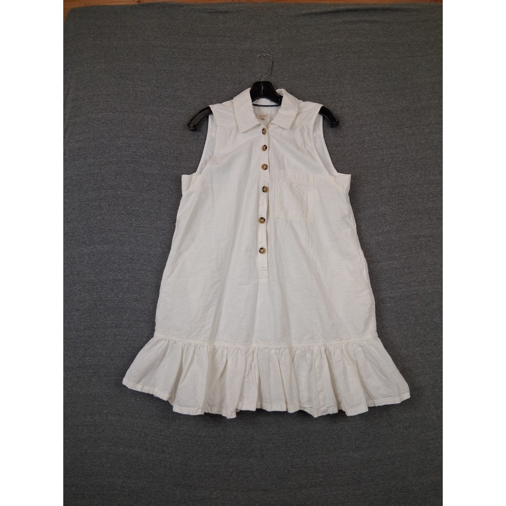 Pilcro Anthropologie Dress M White Linen Ruffle Hem Prairie Coastal Boho Lagen